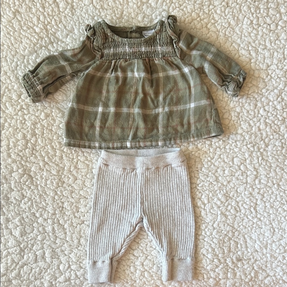 Carter's Green Plaid Top and Cream Pants Set